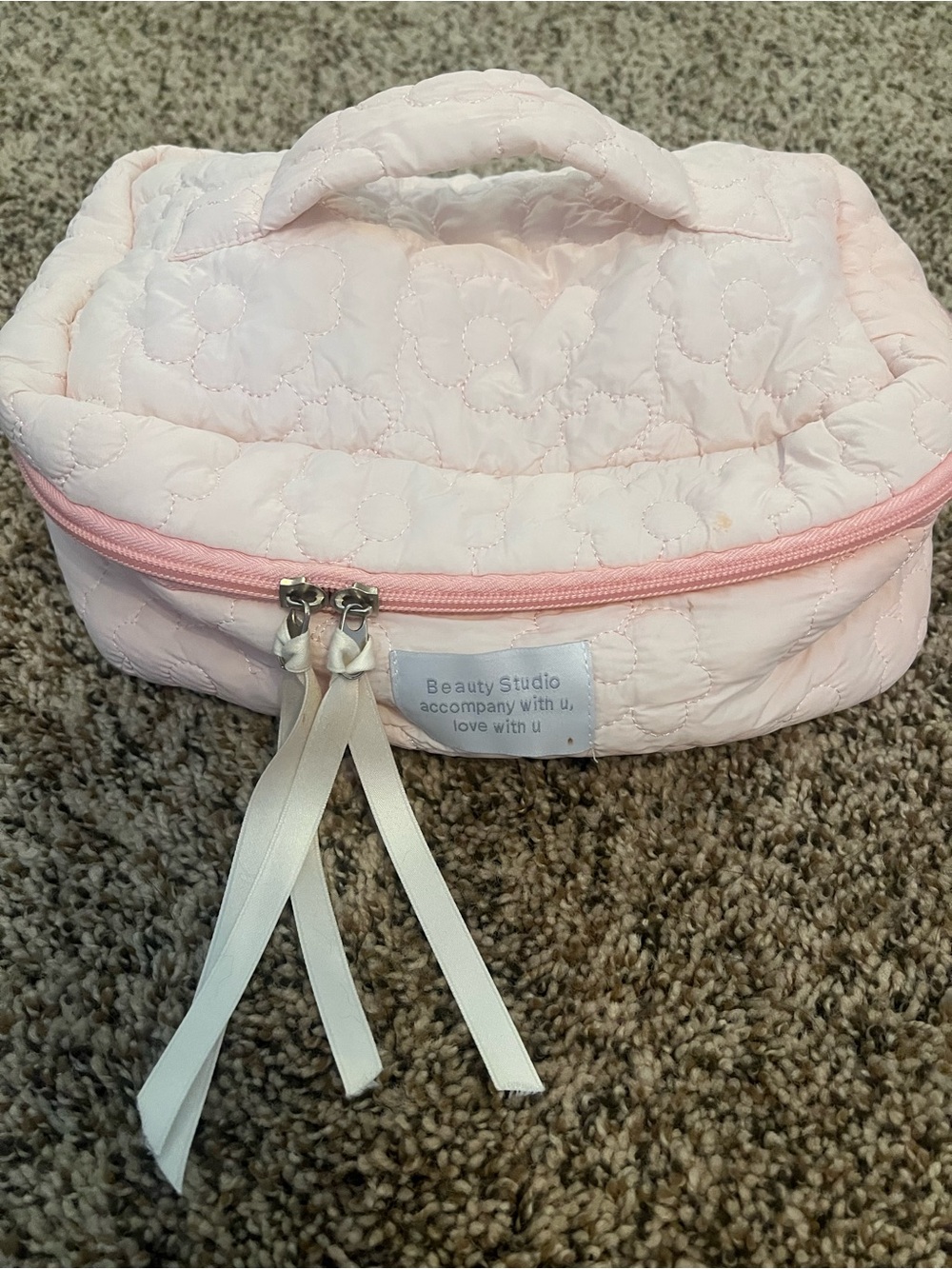 Pink Quilted Cosmetic Bag